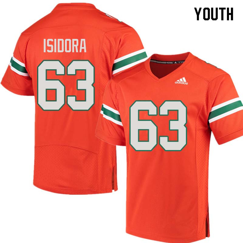 Youth Miami Hurricanes #63 Danny Isidora College Football Jerseys Sale-Orange